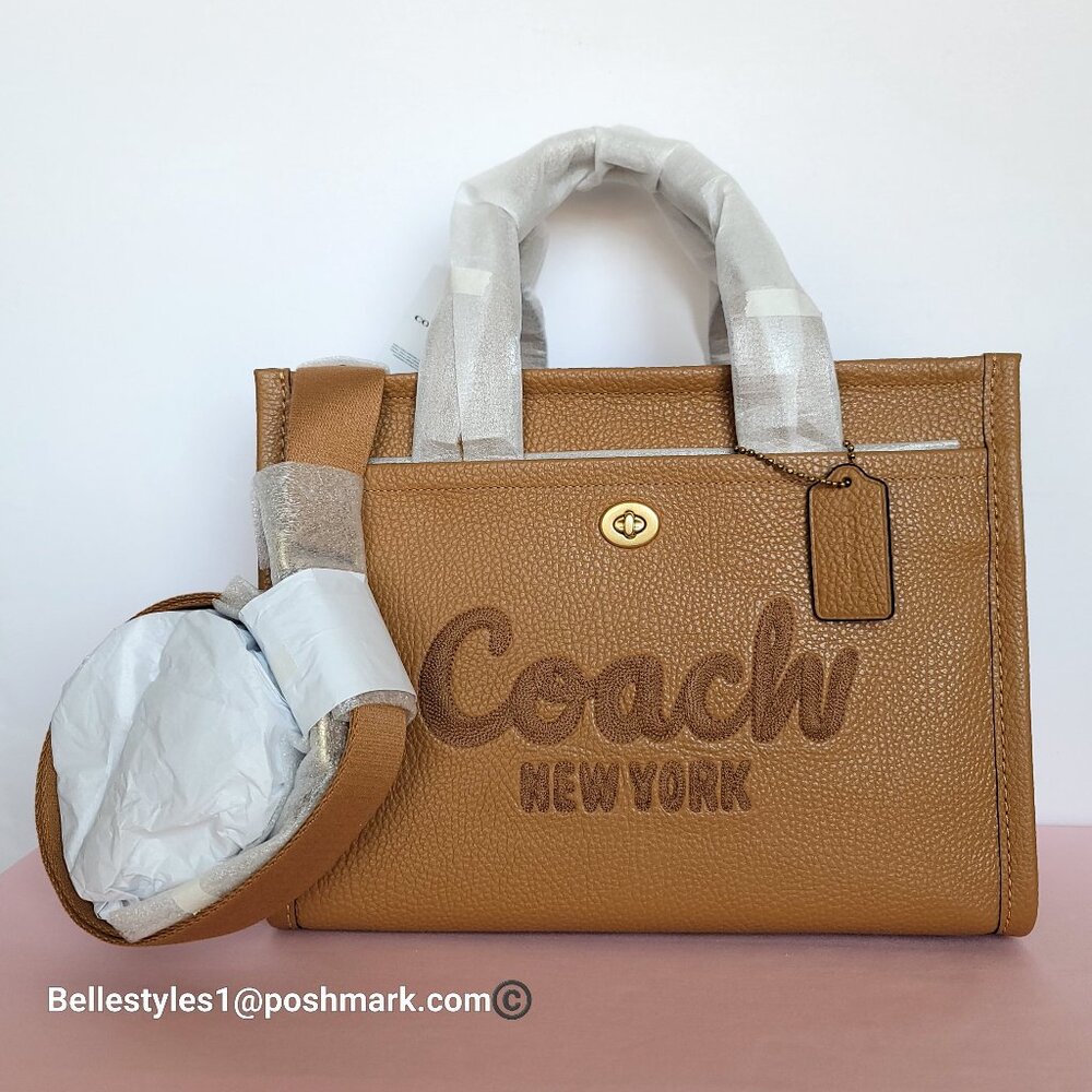 COACH Bubble Leather Cargo MEDIUM Tote w Webbing Strap- Honey Brown⭐